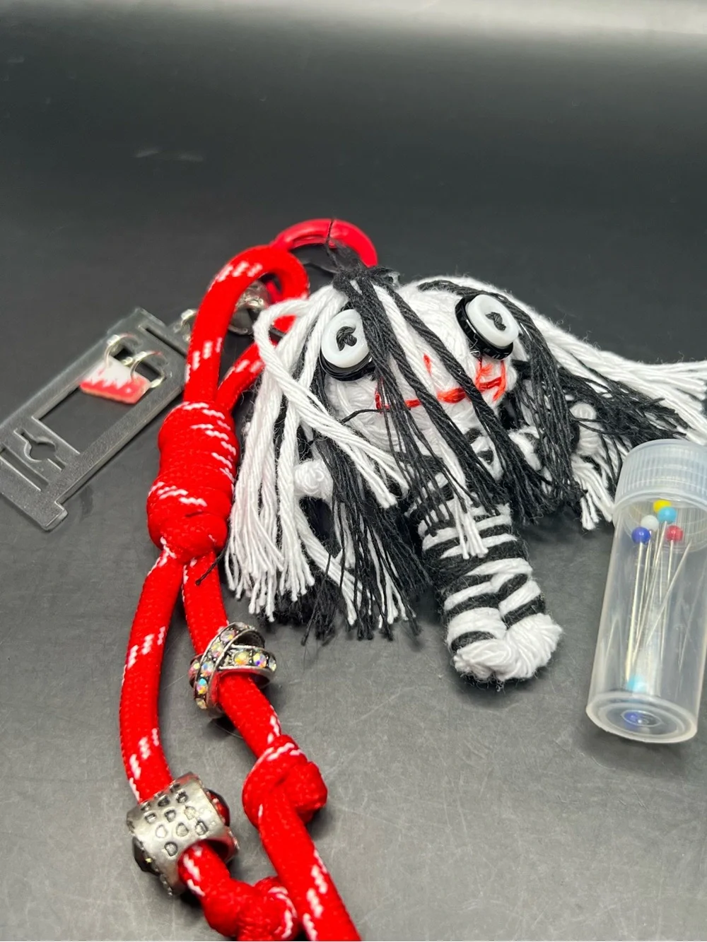 Handmade Voodoo Doll 3D Keychain Striped Gothic Star Bell Charm #5